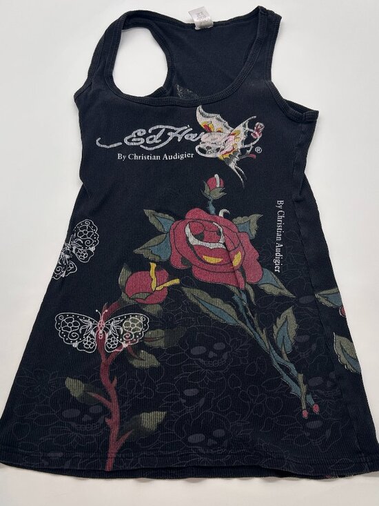 Ed Hardy Tops - RARE VINTAGE Ed Hardy Tank Top Tunic Womens Size L Y2K Made In Usa